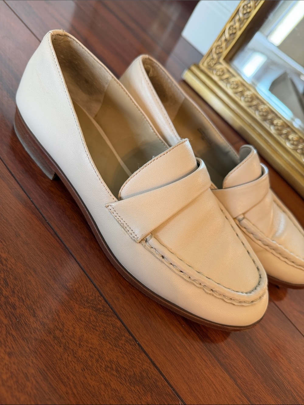 Ann Taylor Cream Leather Penny Loafers